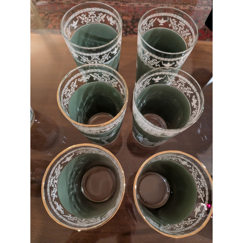 Lot Vintage Jeannette Hellenic Green Glasses Wedgwood Jasperware Style 6 sm 6 lg - Picture 10 of 13